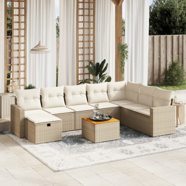9-delige Loungeset met kussens poly rattan beige