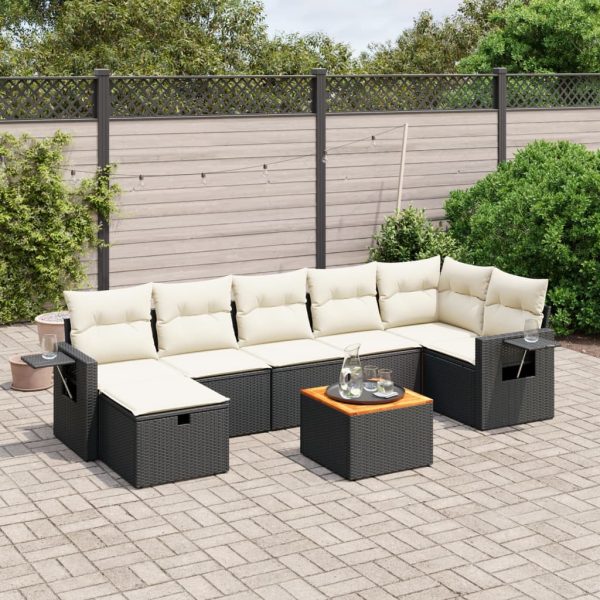 8-delige Loungeset met kussens poly rattan zwart