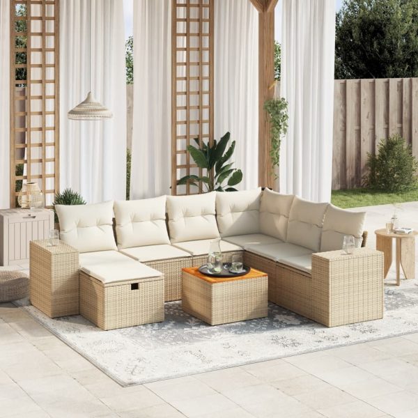 8-delige Loungeset met kussens poly rattan beige