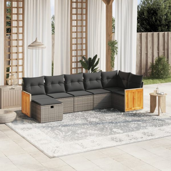 7-delige Loungeset met kussens poly rattan grijs