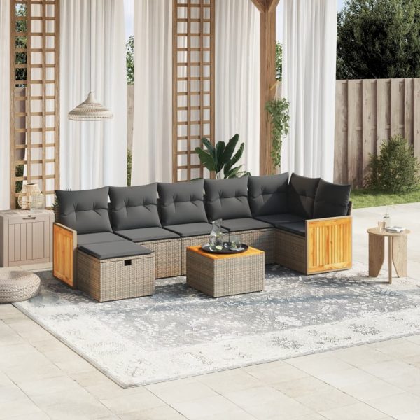 8-delige Loungeset met kussens poly rattan grijs