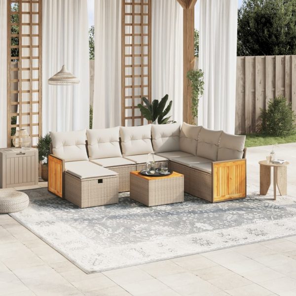 8-delige Loungeset met kussens poly rattan beige