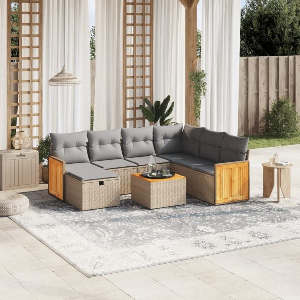 8-delige Loungeset met kussens poly rattan gemengd beige
