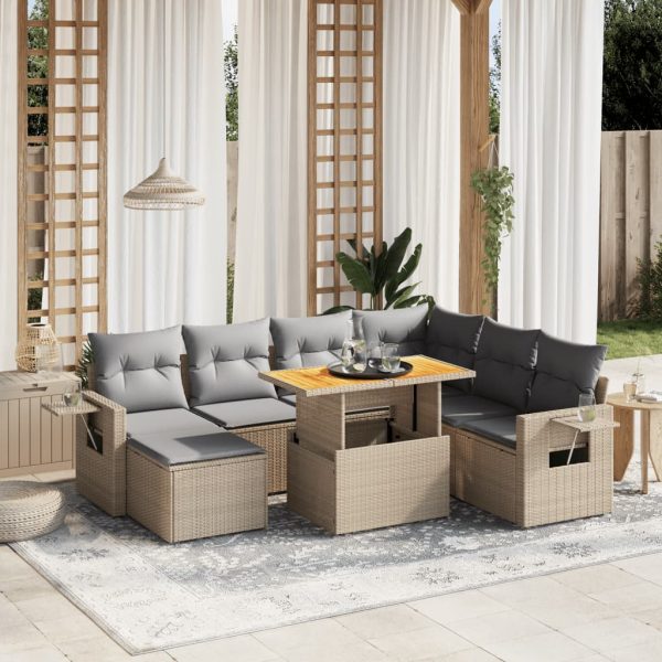 8-delige Loungeset met kussens poly rattan beige