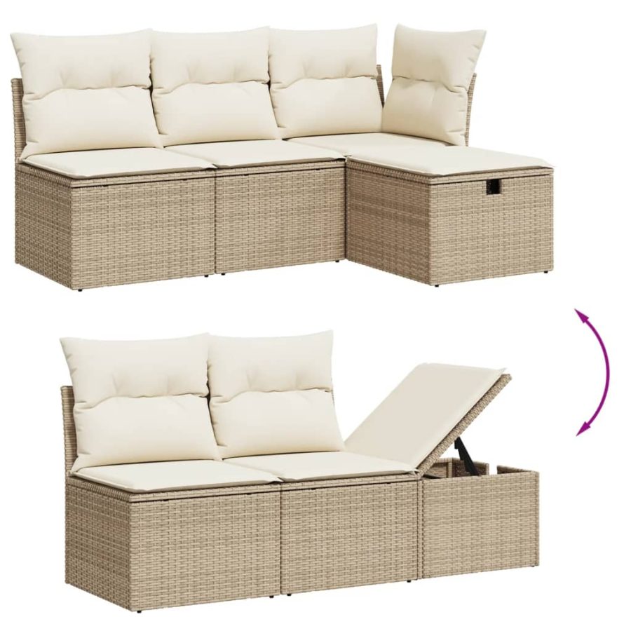 6-delige Loungeset met kussens poly rattan beige - Afbeelding 3