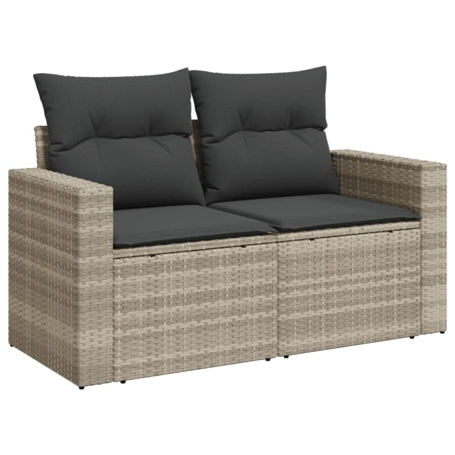11-delige Loungeset met kussens poly rattan lichtgrijs - Afbeelding 4