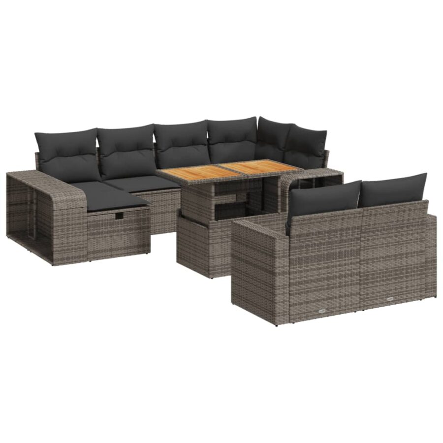 11-delige Loungeset met kussens poly rattan grijs - Afbeelding 2