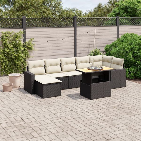 8-delige Loungeset met kussens poly rattan zwart