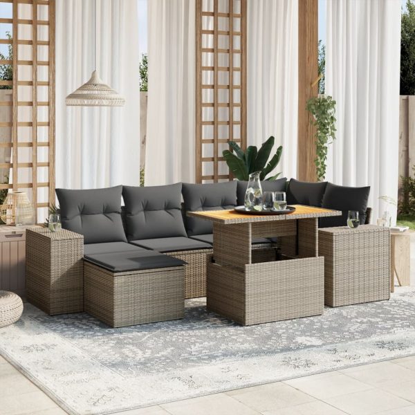 7-delige Loungeset met kussens poly rattan grijs