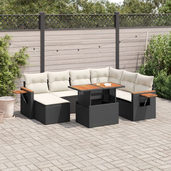 8-delige Loungeset met kussens poly rattan zwart