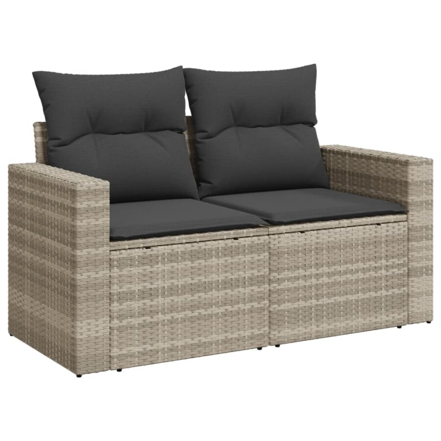 11-delige Loungeset met kussens poly rattan lichtgrijs - Afbeelding 4