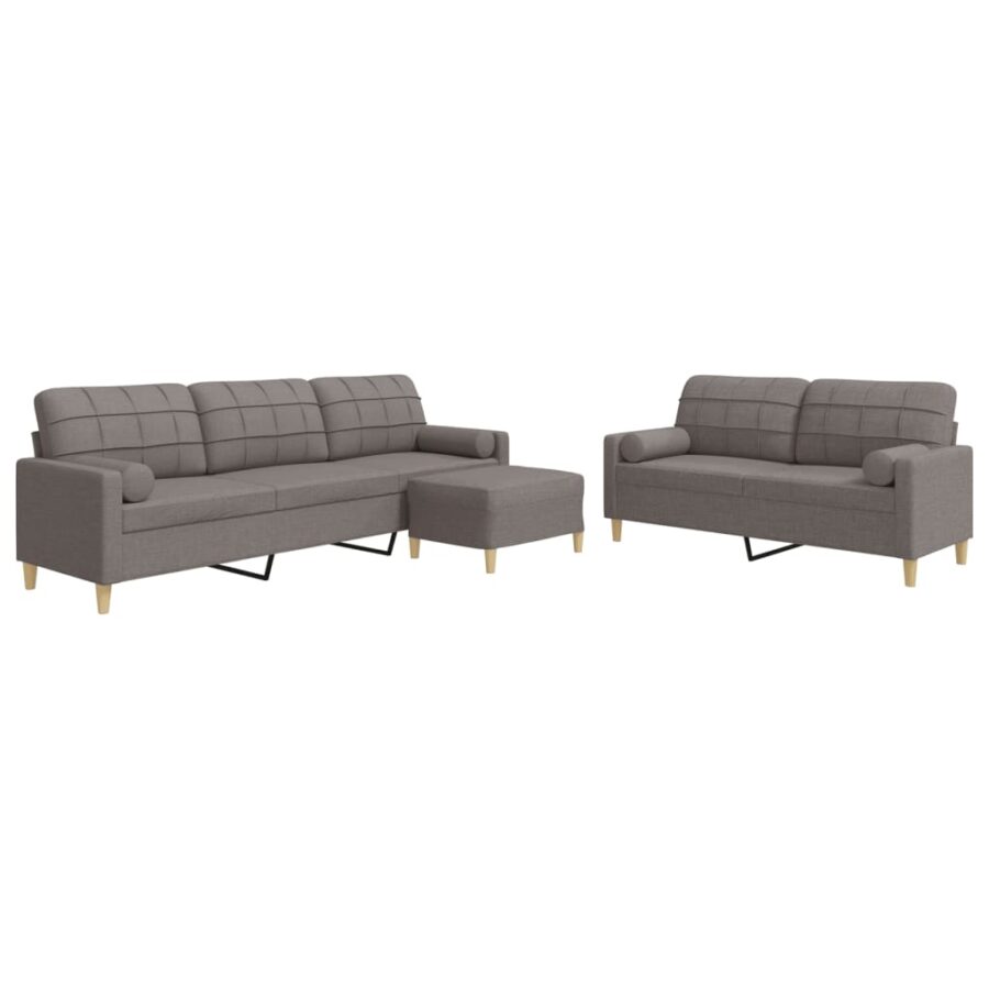 3-delige Loungeset met voetenbank en kussens stof taupe - Afbeelding 2
