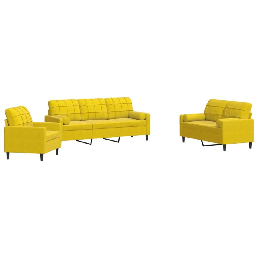 3-delige Loungeset met kussens en bolsters fluweel geel - Afbeelding 2