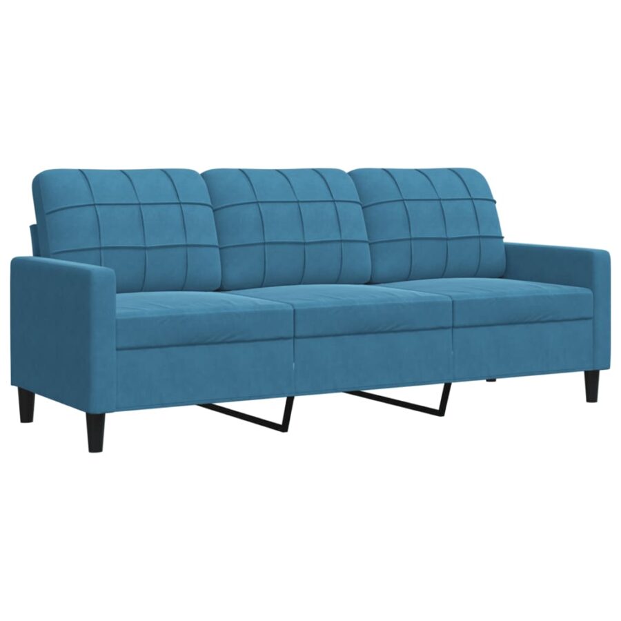 3-delige Loungeset met kussens en bolsters fluweel blauw - Afbeelding 4