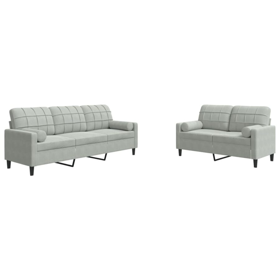2-delige Loungeset met kussens en bolsters fluweel lichtgrijs - Afbeelding 2