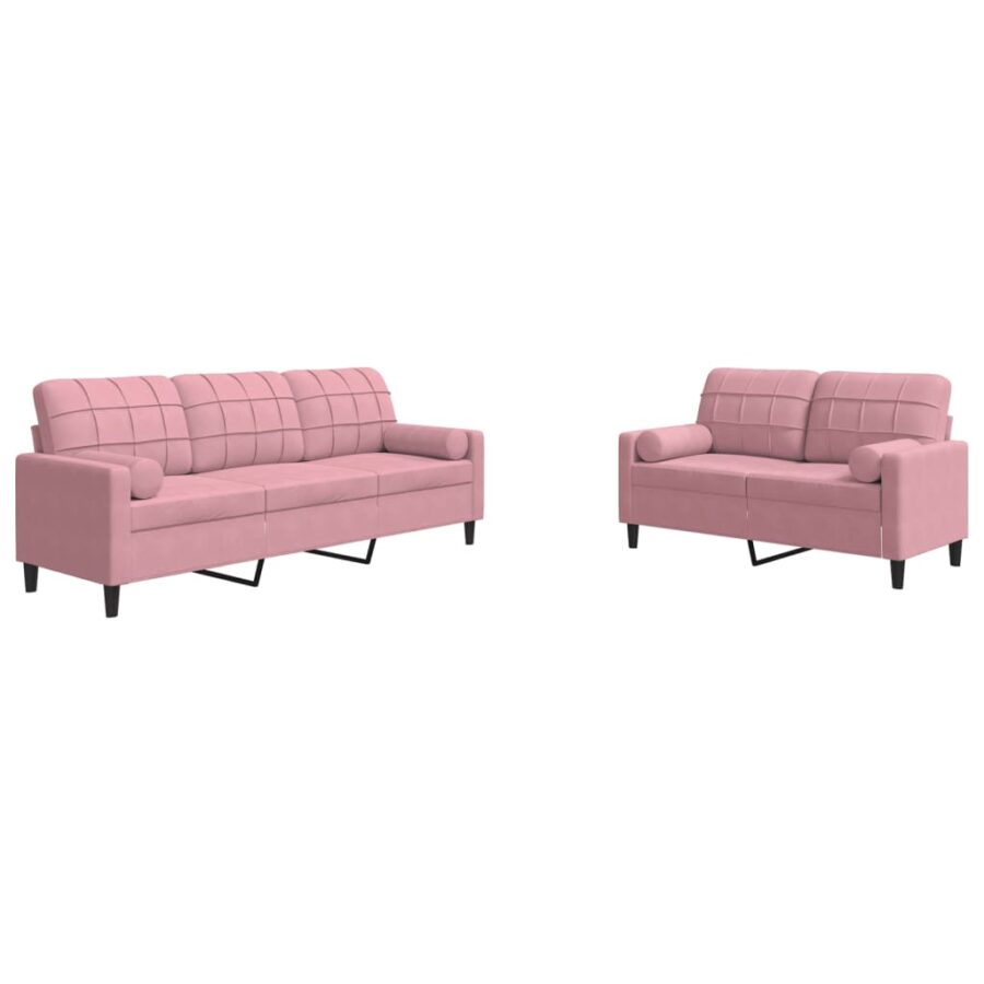 2-delige Loungeset met kussens en bolsters fluweel roze - Afbeelding 2