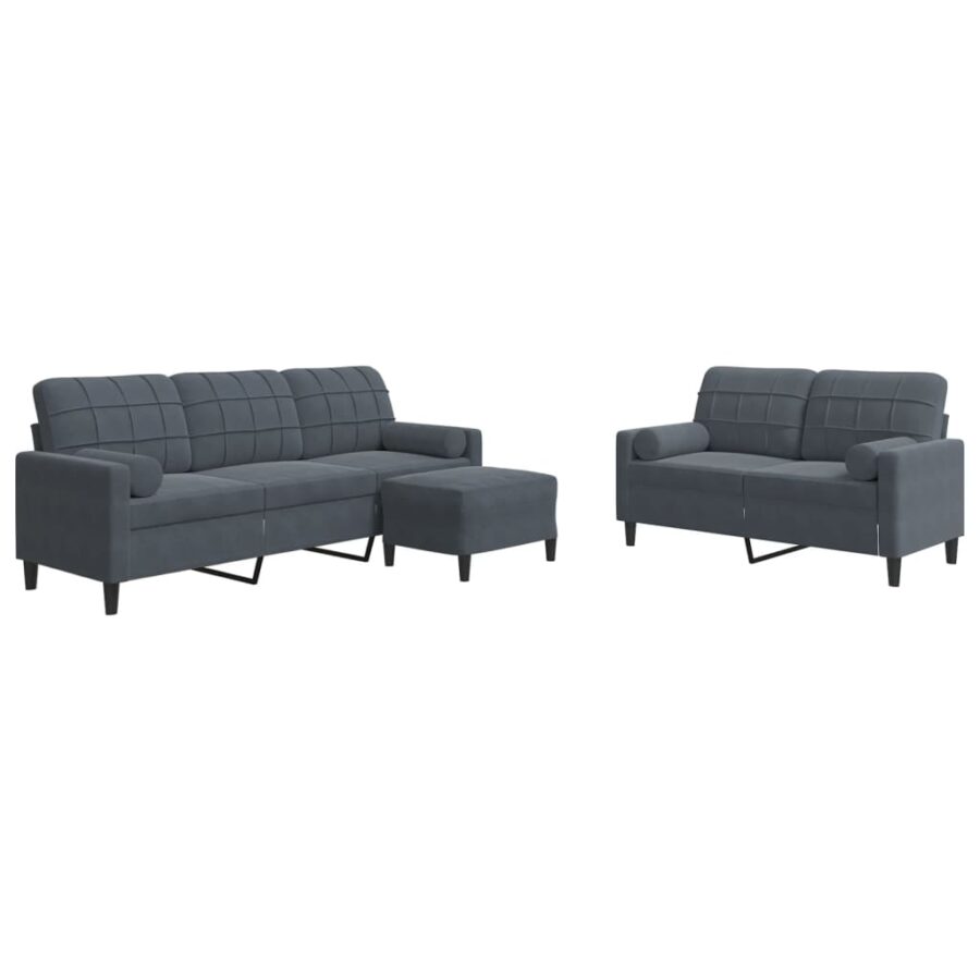 3-delige Loungeset met kussens en bolsters fluweel donkergrijs - Afbeelding 2