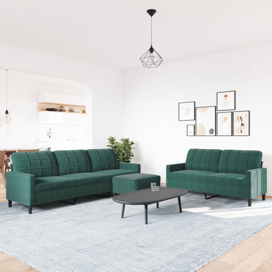 3-delige Loungeset met kussens fluweel donkergroen - Afbeelding 3