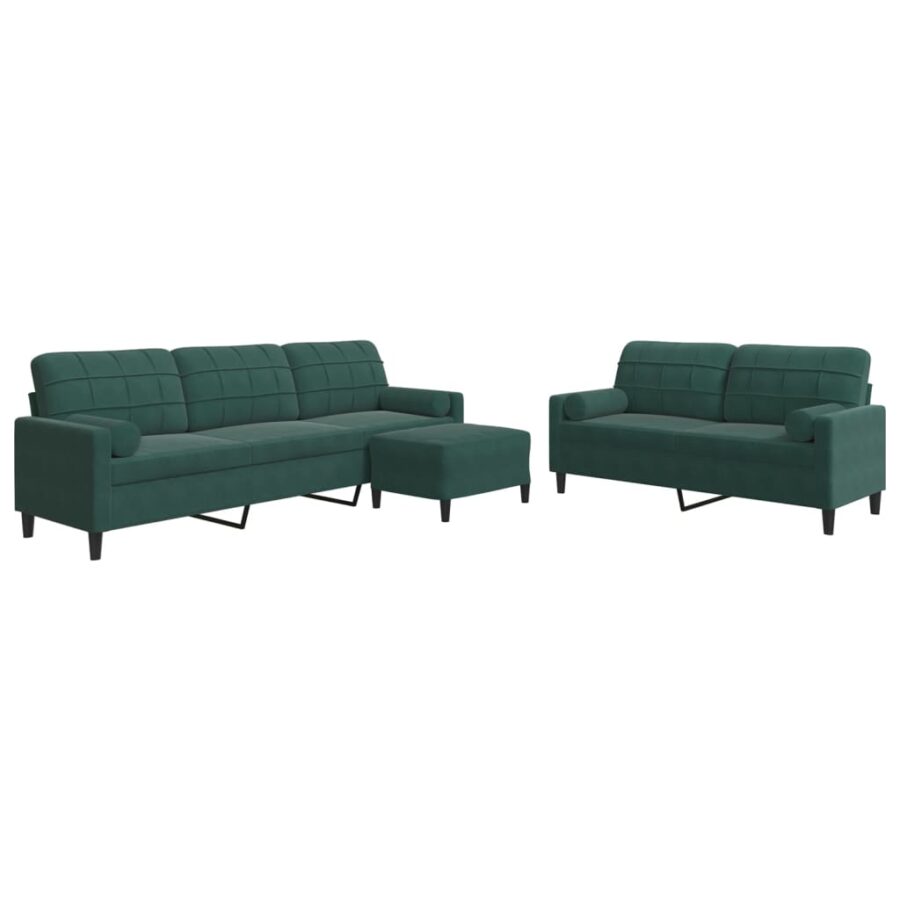 3-delige Loungeset met kussens en bolsters fluweel donkergroen - Afbeelding 2