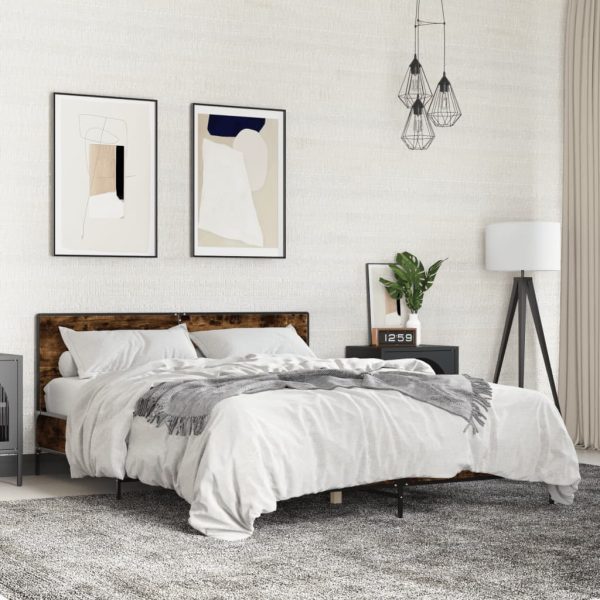 Bedframe bewerkt hout metaal gerookt eikenkleurig 160x200 cm