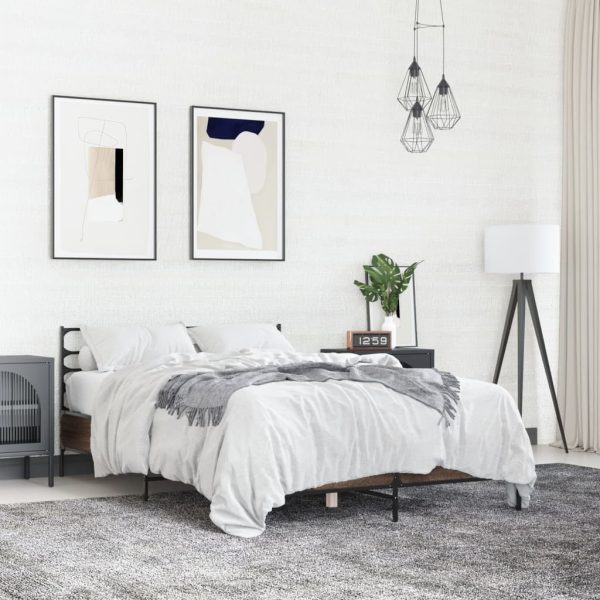 Bedframe bewerkt hout metaal bruin eikenkleur 140x200 cm