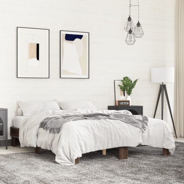 Bedframe bewerkt hout metaal bruin eikenkleur 150x200 cm