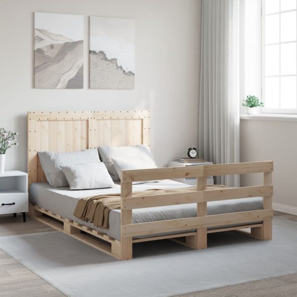 Bedframe met hoofdbord massief grenenhout wit 140x200 cm