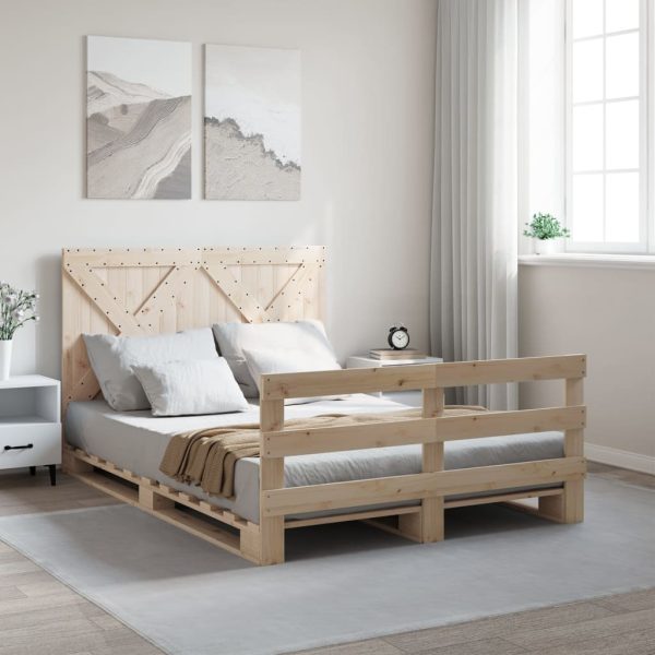Bedframe met hoofdbord massief grenenhout wit 140x200 cm