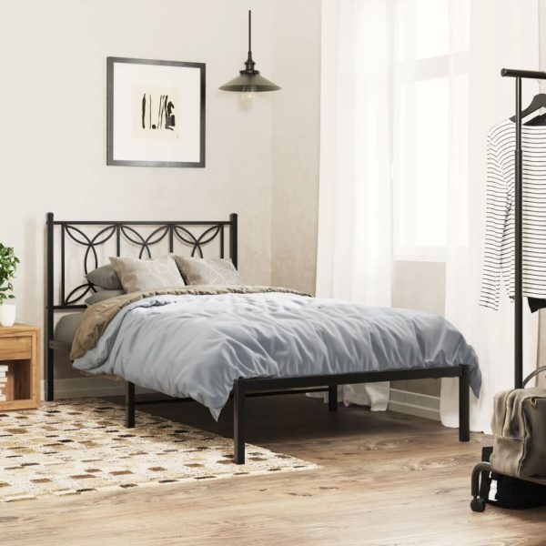 Bedframe met hoofdbord metaal zwart 100x190 cm