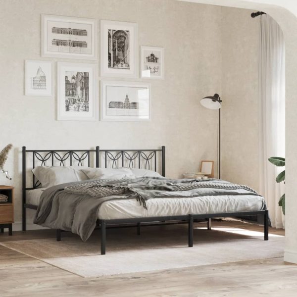 Bedframe met hoofdbord metaal zwart 183x213 cm