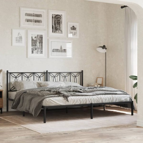 Bedframe met hoofdbord metaal zwart 200x200 cm