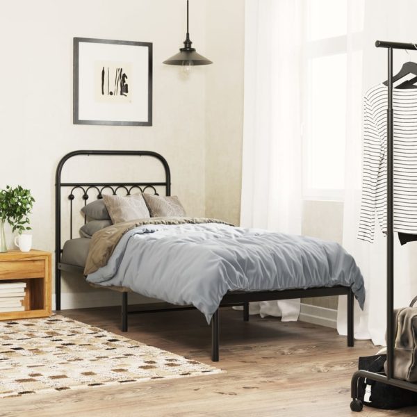 Bedframe met hoofdbord metaal zwart 75x190 cm