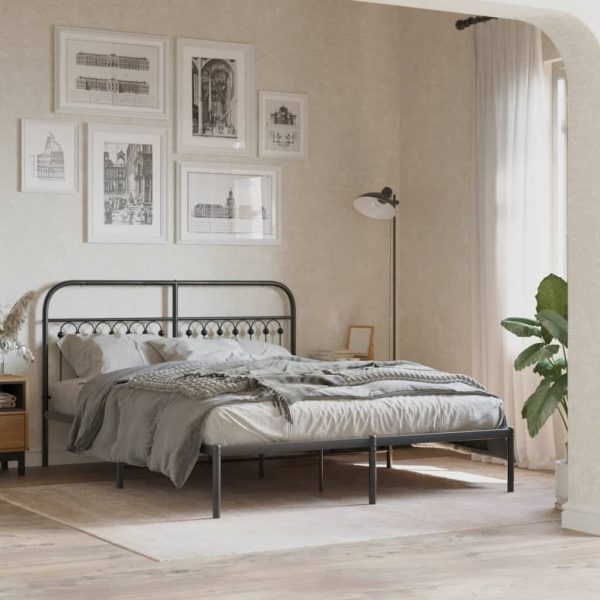 Bedframe met hoofdbord metaal zwart 160x200 cm