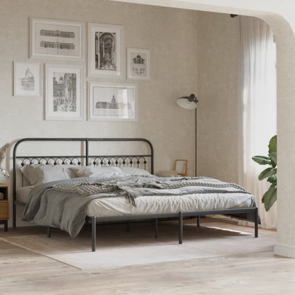 Bedframe met hoofdbord metaal zwart 183x213 cm