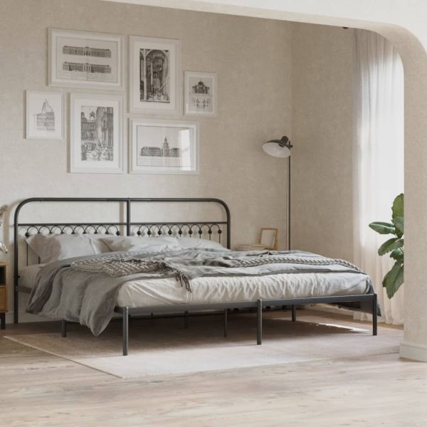 Bedframe met hoofdbord metaal zwart 200x200 cm