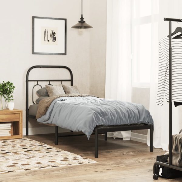 Bedframe met hoofdbord metaal zwart 75x190 cm