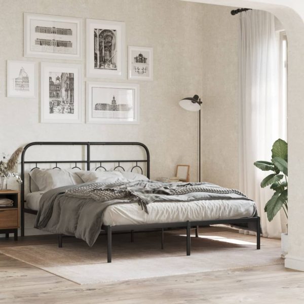 Bedframe met hoofdbord metaal zwart 150x200 cm