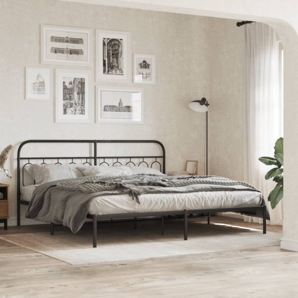 Bedframe met hoofdbord metaal zwart 200x200 cm