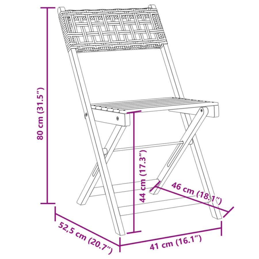 3-delige Bistroset poly rattan en massief hout grijs - Afbeelding 12