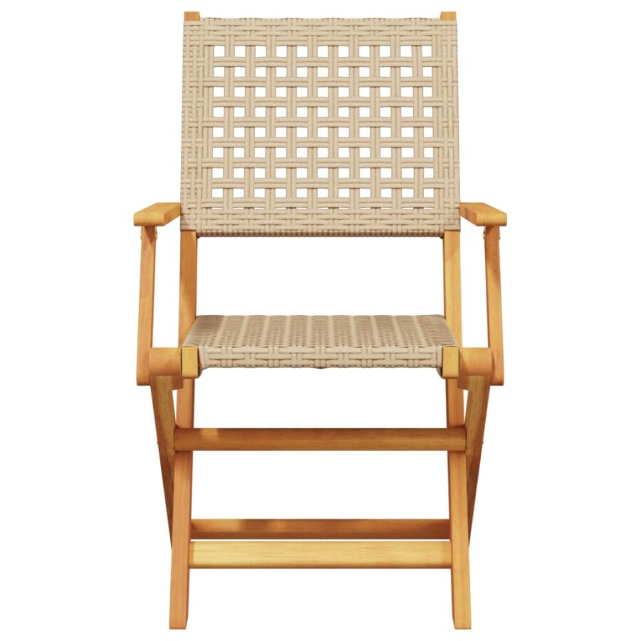 3-delige Bistroset poly rattan en massief hout beige - Afbeelding 4