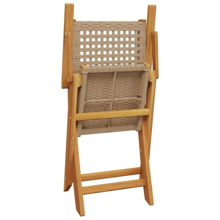 3-delige Bistroset poly rattan en massief hout beige - Afbeelding 8