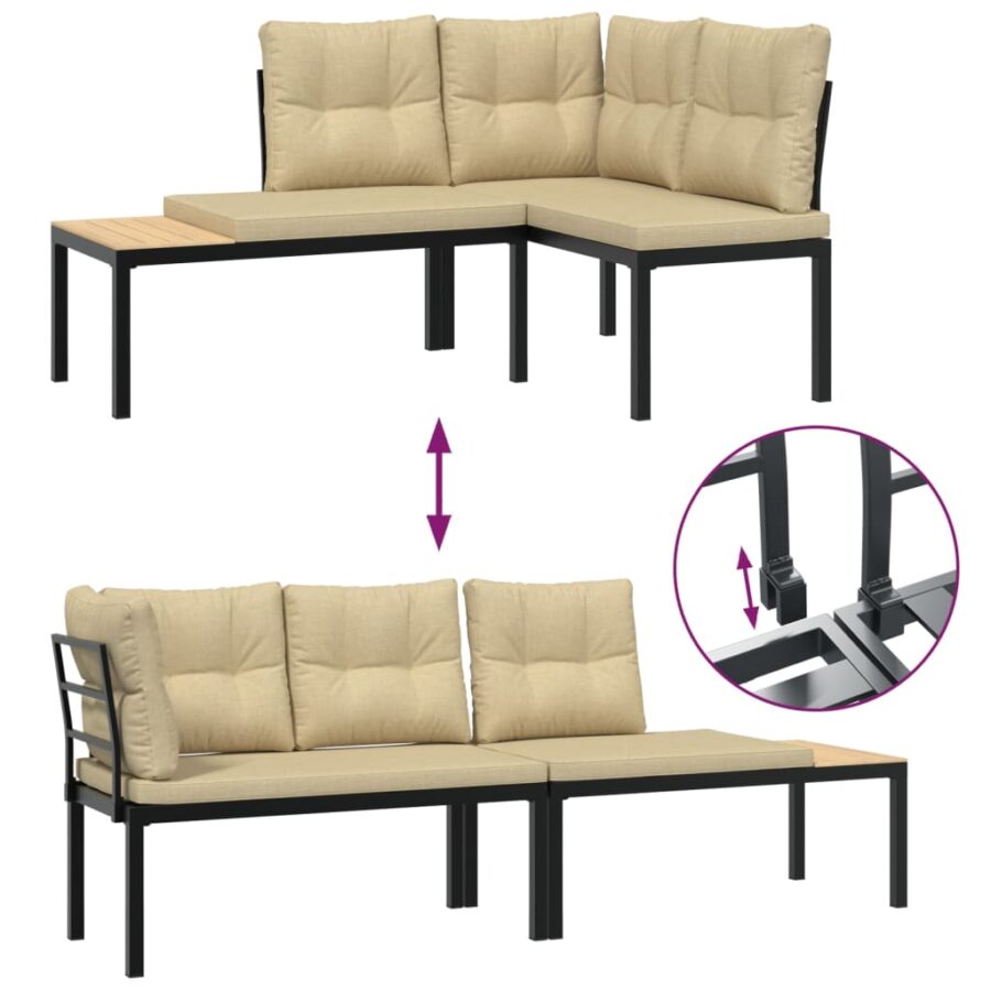 3-delige Loungeset met kussens gepoedercoat staal zwart - Afbeelding 6