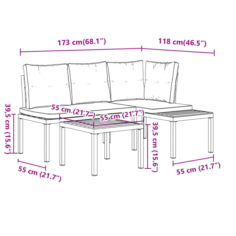 3-delige Loungeset met kussens gepoedercoat staal zwart - Afbeelding 9
