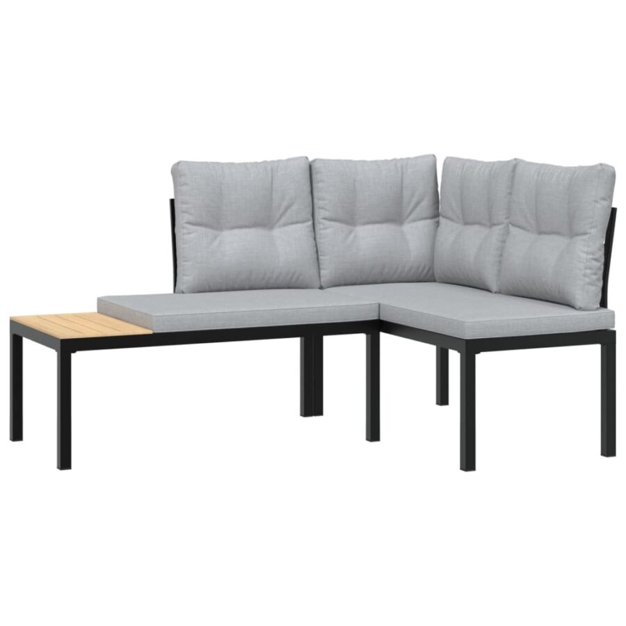 3-delige Loungeset met kussens gepoedercoat staal zwart - Afbeelding 3