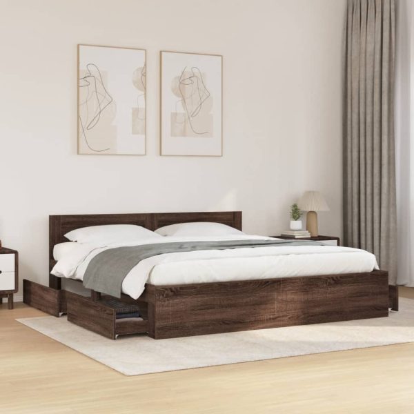 Bedframe met hoofdeinde bewerkt hout bruineikenkleur 180x200 cm