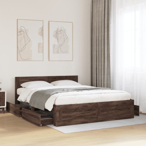Bedframe met hoofdeinde bewerkt hout bruineikenkleur 160x200 cm