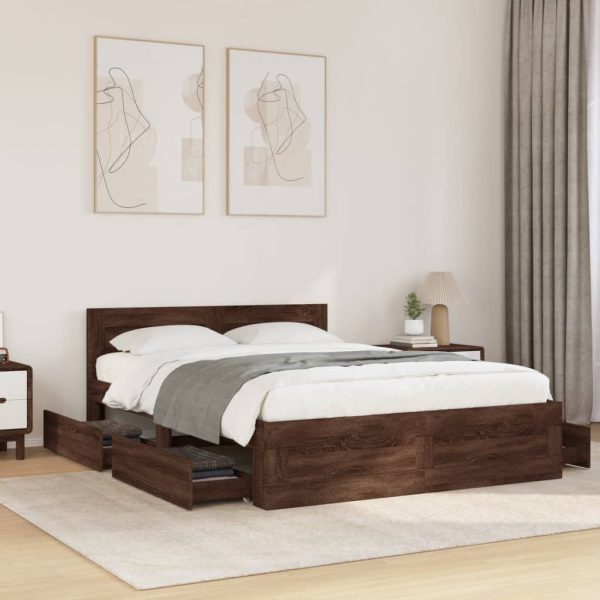 Bedframe met hoofdeinde bewerkt hout bruineikenkleur 140x190 cm