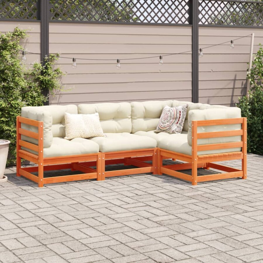4-delige Loungeset massief grenenhout wasbruin - Afbeelding 3
