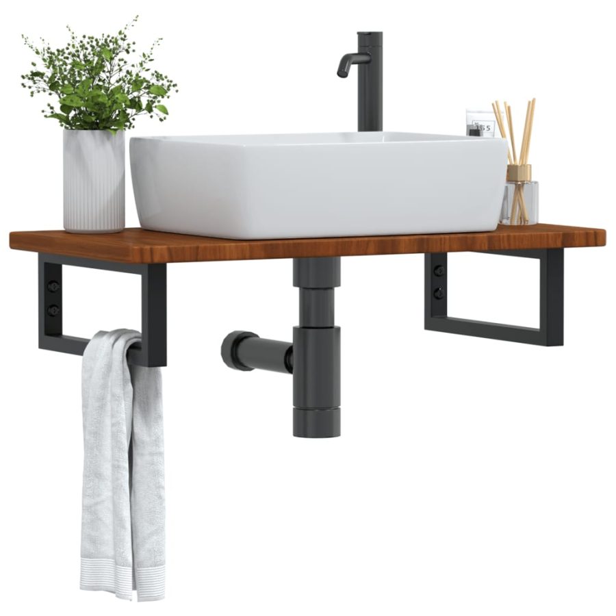 Badkamer wandschap staal en massief eikenhout