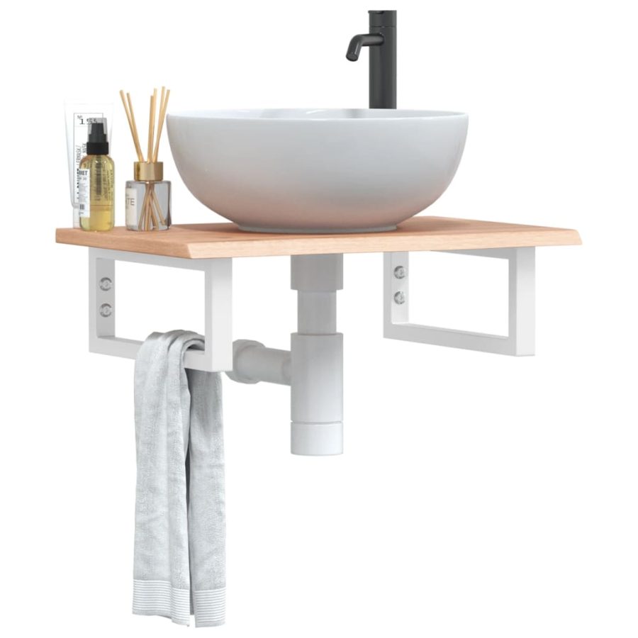 Badkamer wandschap staal en massief eikenhout